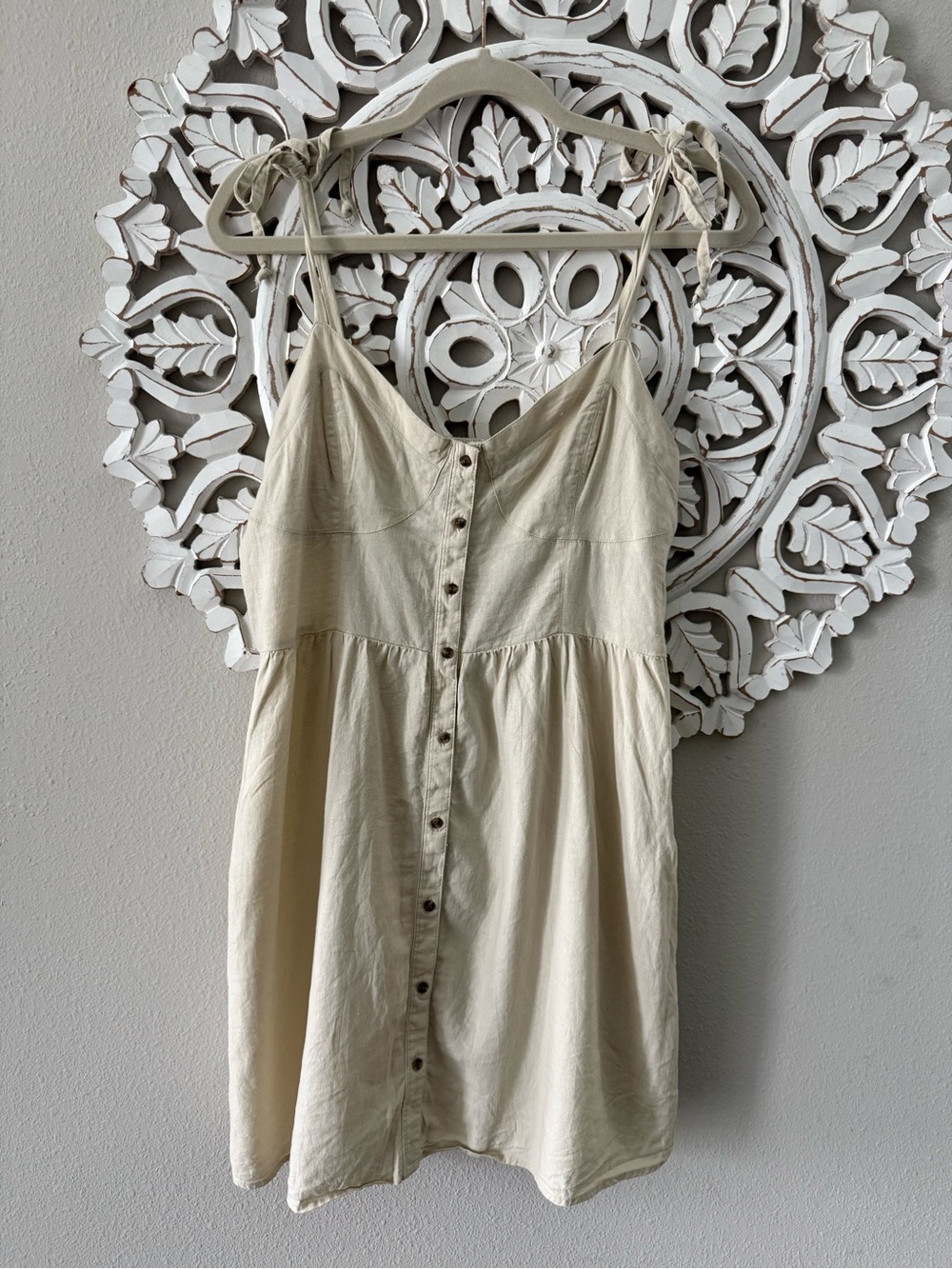 Aerie Cream Beige Tank Linen Blend Day Dress Casual Large - Picture 2 of 7